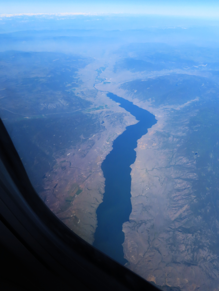 Looking west down Kamloops Lake from 36,000 feet.