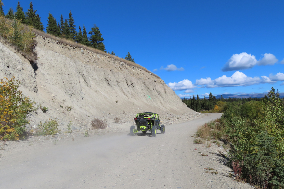 An impressive cutbank from a long-gone river along the Copper Haul Road at Whitehorse, Yukon. 