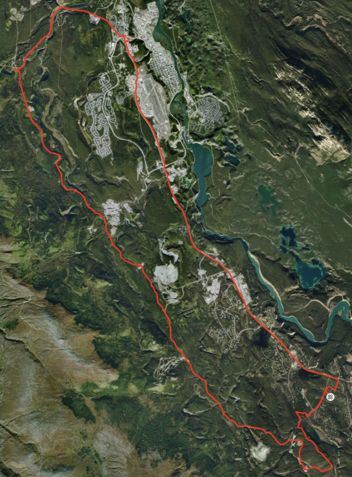 Map of a a 60-km e-bike ride at Whitehorse, Yukon. 