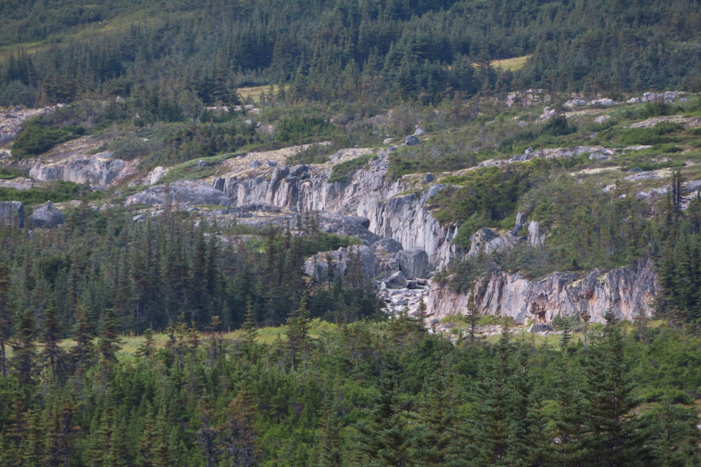A distant look at the Upper Canyon of Summit Creek in the White Pass, north of Skagway, Alaska.