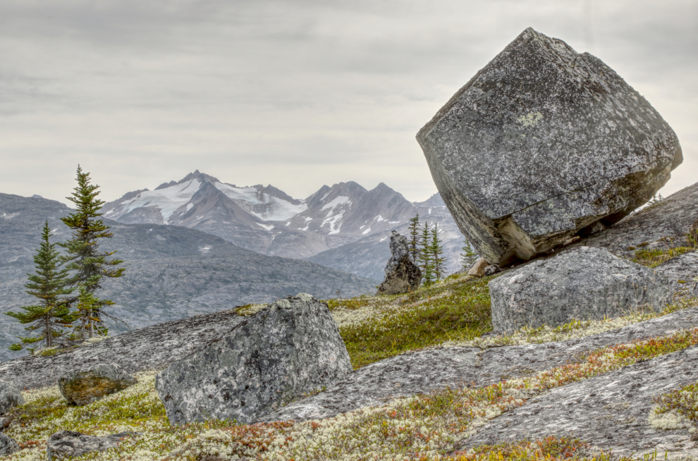 A massive cube of granite in the White Pass, north of Skagway, Alaska.