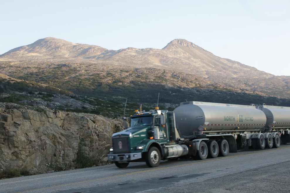 A fuel tanker truck in the White Pass north of Skagway, Alaska.