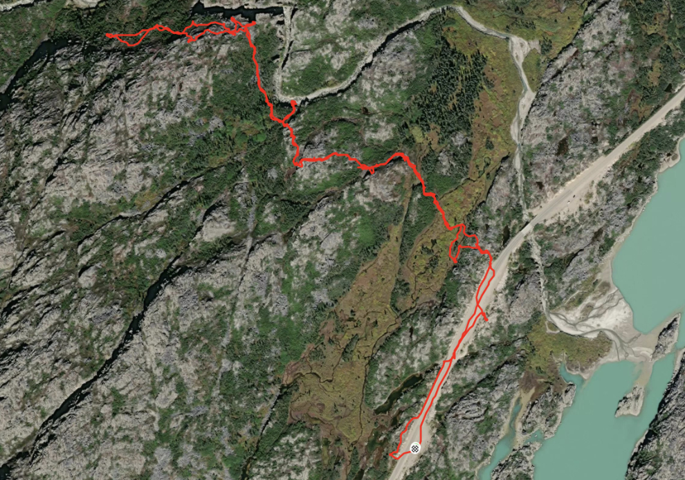 Map of a hike up Summit Creek on the South Klondike Highway.