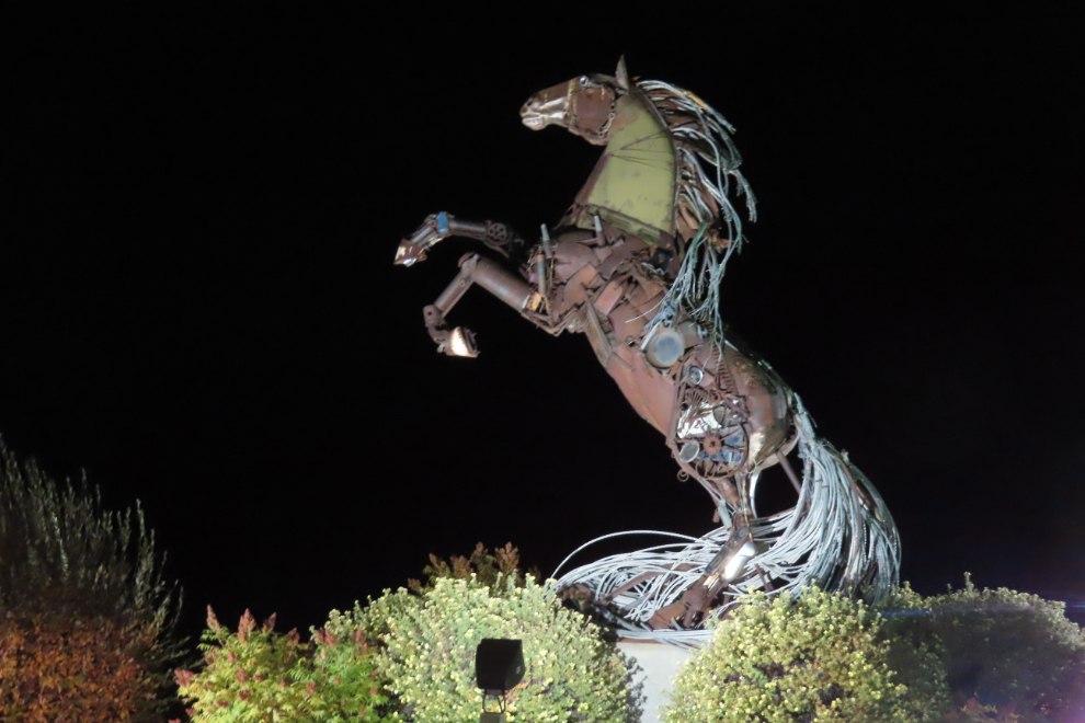 The Horse sculpture at night - Whitehorse, Yukon.