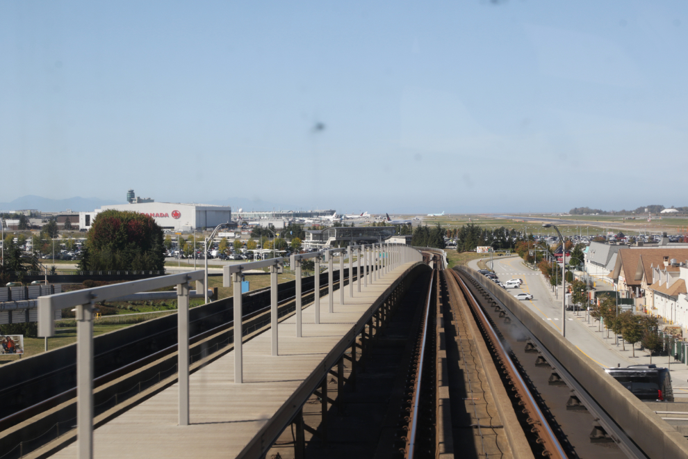 Approaching Vancouver International al Airport (YVR) on the Canada Line train.