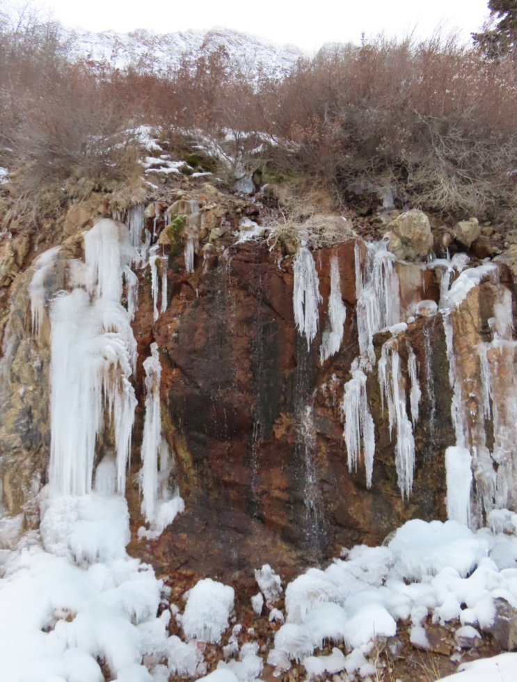 A frozen waterfall along the Yukon's South Klondike Highway.