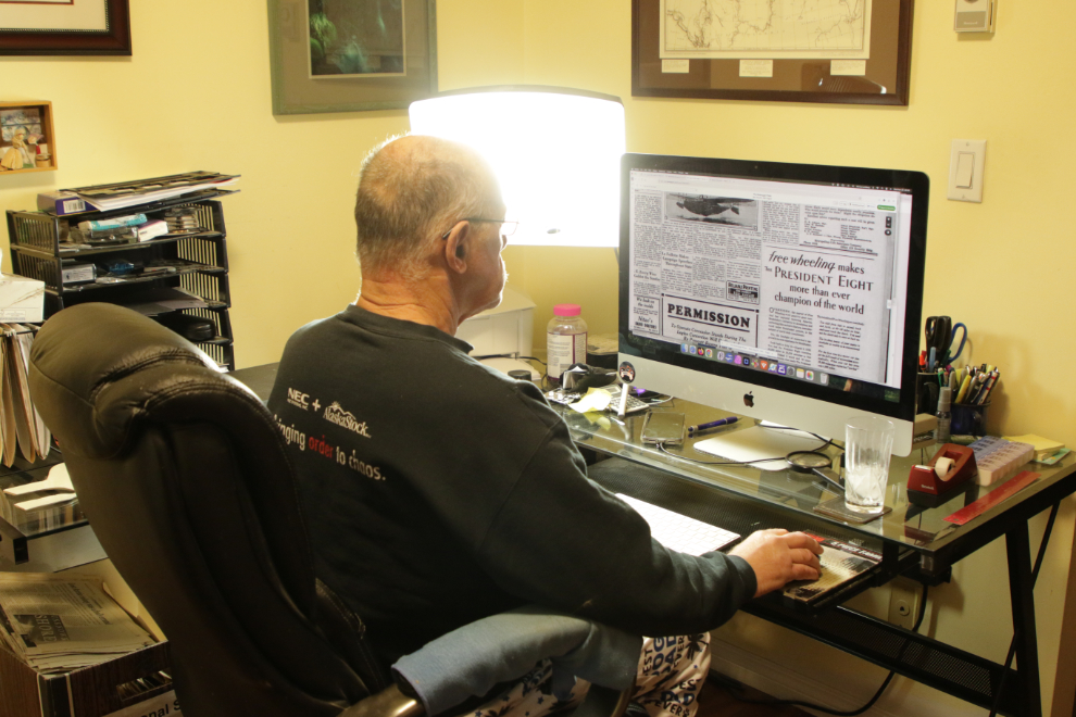 Working under a SAD light to help with Seasonal Affective Disorder during the dark winters.