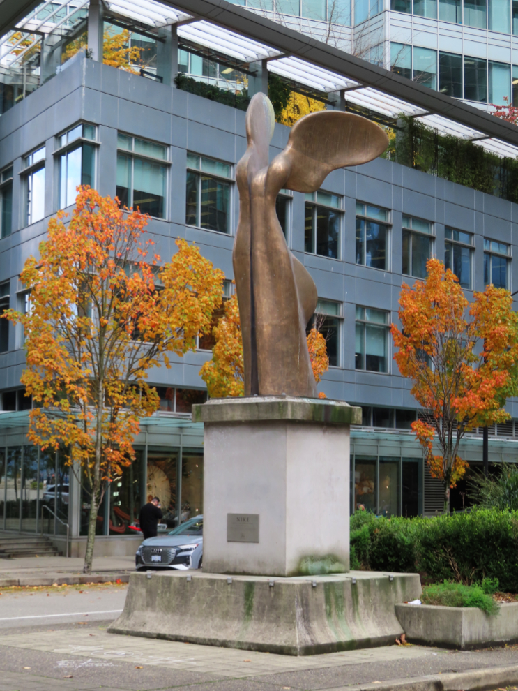 A statue honouring Nike, the ancient Greek goddess of Victory, in Vancouver, BC.