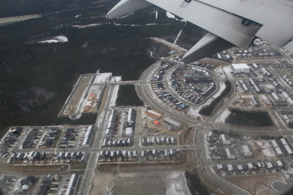 An aerial view of the growing Whistle Bend community at Whitehorse, Yukon.