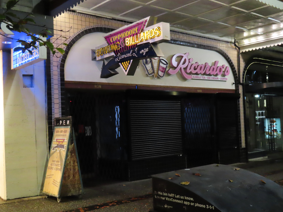 Commodore Bowling & Billiards on Granville Street in Vancouver, BC.