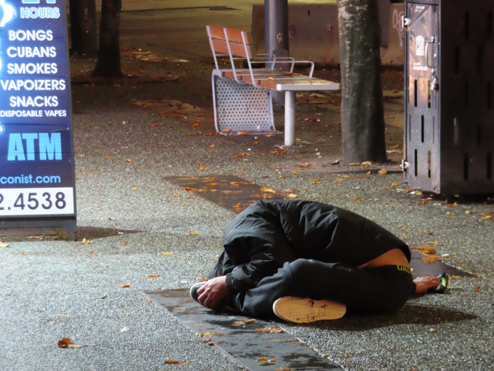A homeless person on Granville Street in Vancouver, BC.