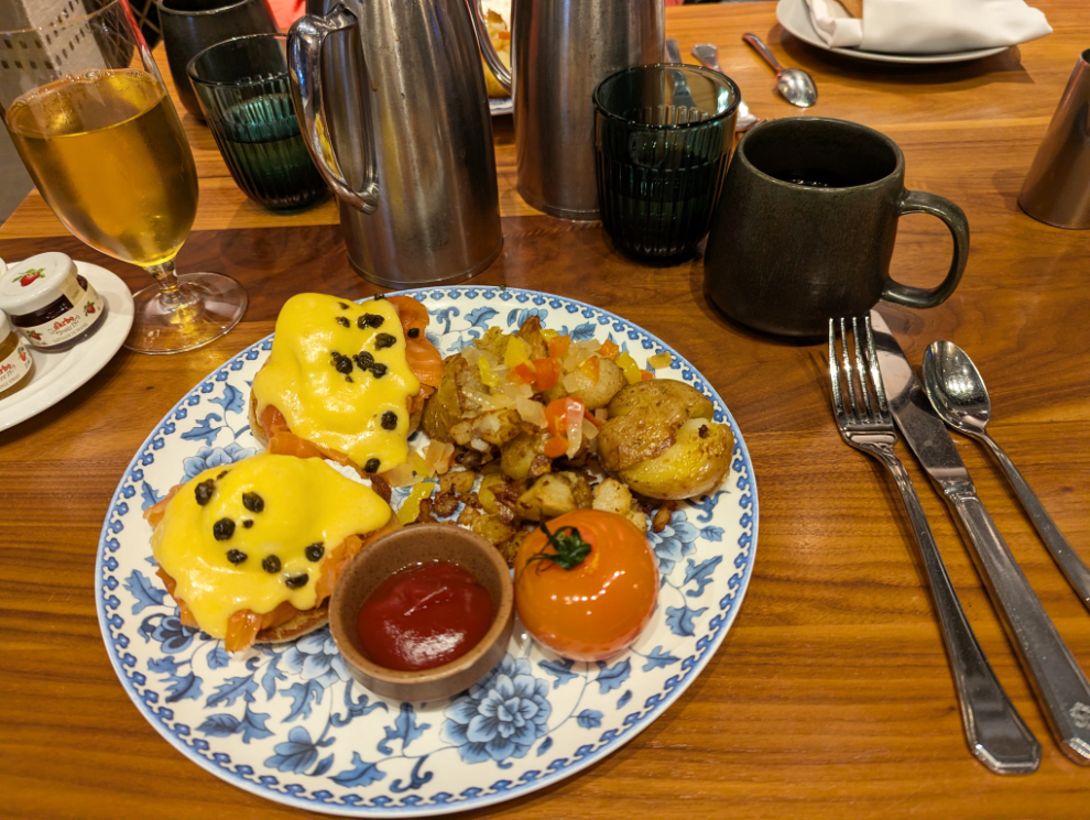 BC Eggs Benedict, with smoked salmon, at the Notch 8 Restaurant in the Marriott Hotel Vancouver.