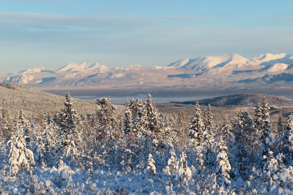 From the Fish Lake Road, the view across the Yukon River valley, with ice fog filling the valley bottom at a temperature of -41C. 