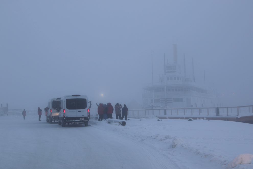 The historic steamboat S.S. Klondike  in ice fog at Whitehorse, Yukon, with the temperature at 41 degrees blow zero.