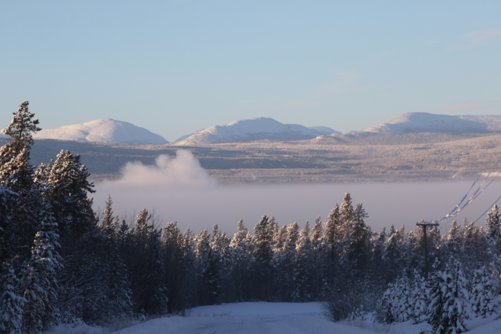 The valley full of ice fog at Whitehorse, Yukon, with the temperature at 41 degrees below zero.