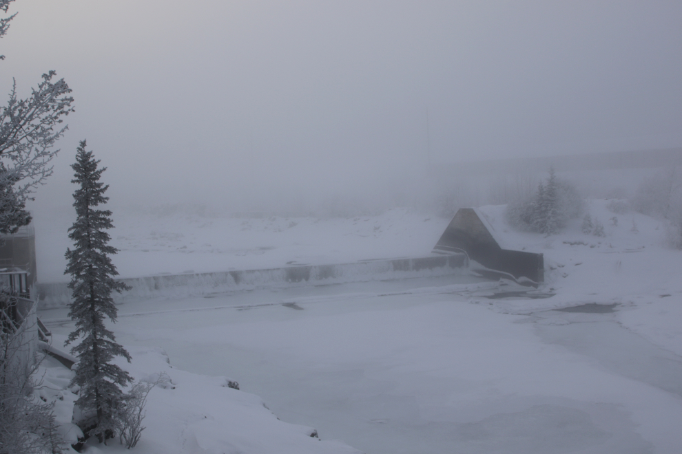 The weir below the power dam at Whitehorse, Yukon, with the temperature at -41C.