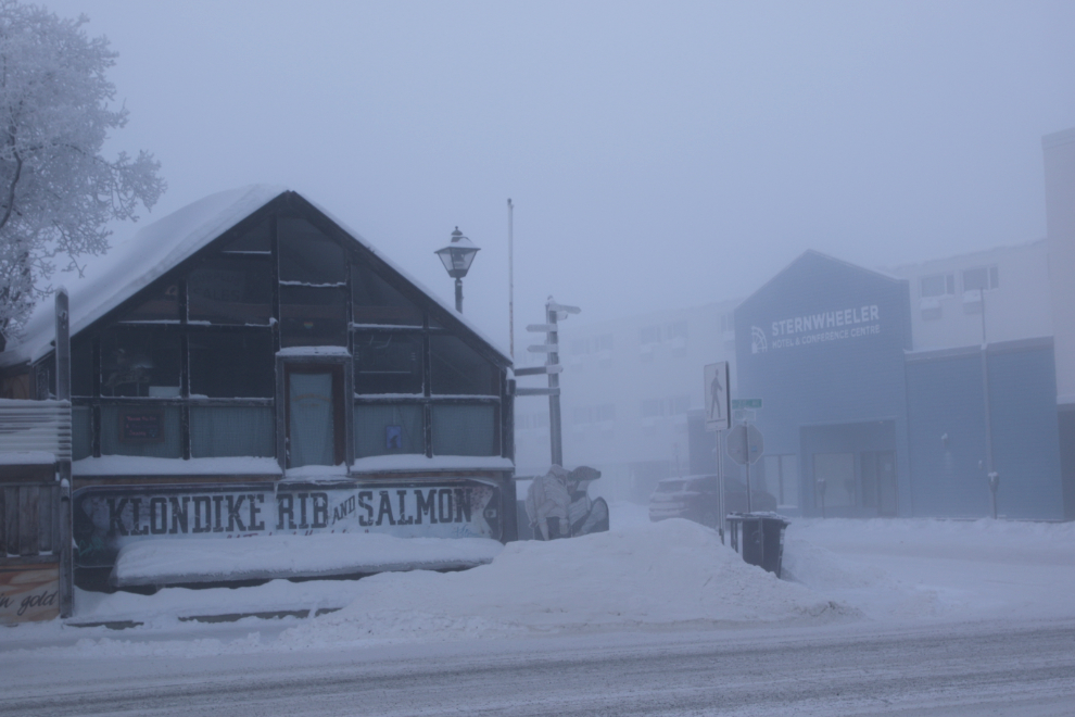 'Klondike' and 'Sternwheeler' businesses in downtown Whitehorse, Yukon, with the temperature at 41 degrees below zero.