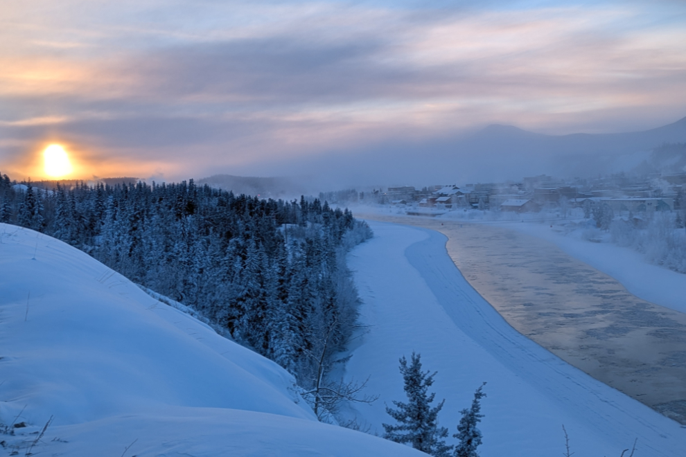 Whitehorse right at noon on December 21st, with the temperature at -38C.