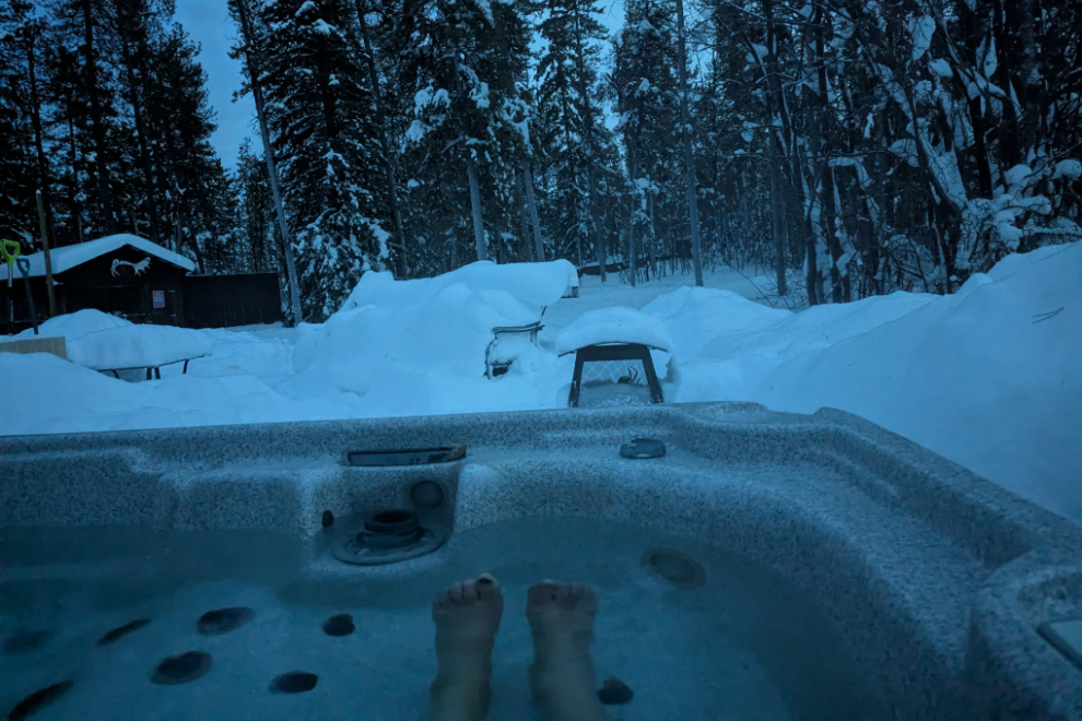 A mid-winter soak in the hot tub.