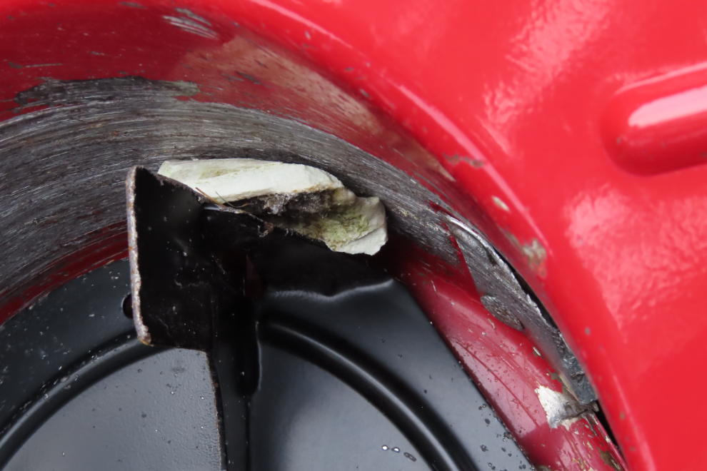 A dog bone jammed in the auger of my snow blower.
