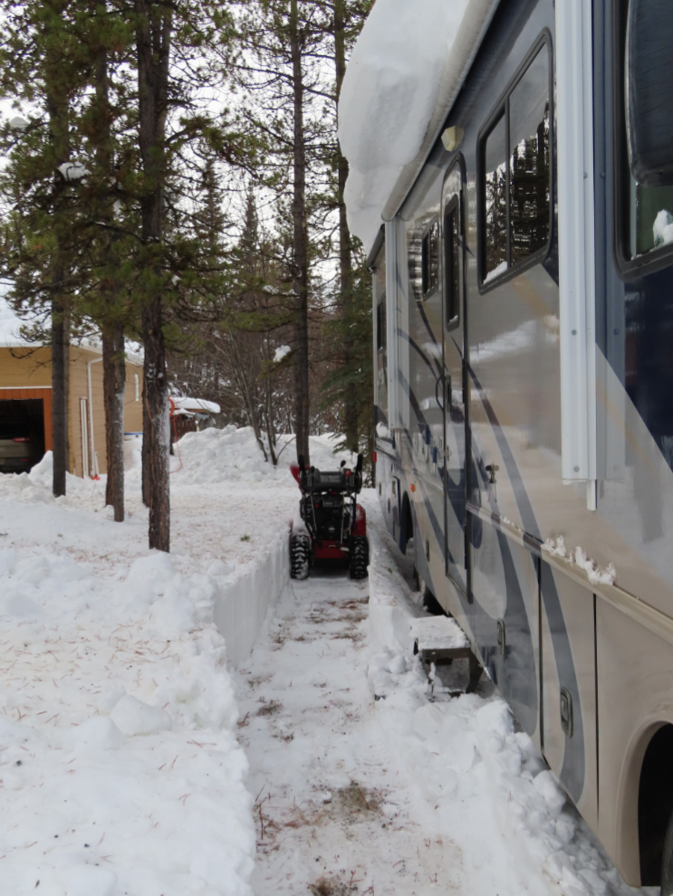 Digging my motorhome out of deep snow with the snow blower.
