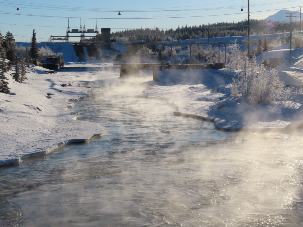 The steaming Yukon River from the Millennium Bridge in January.