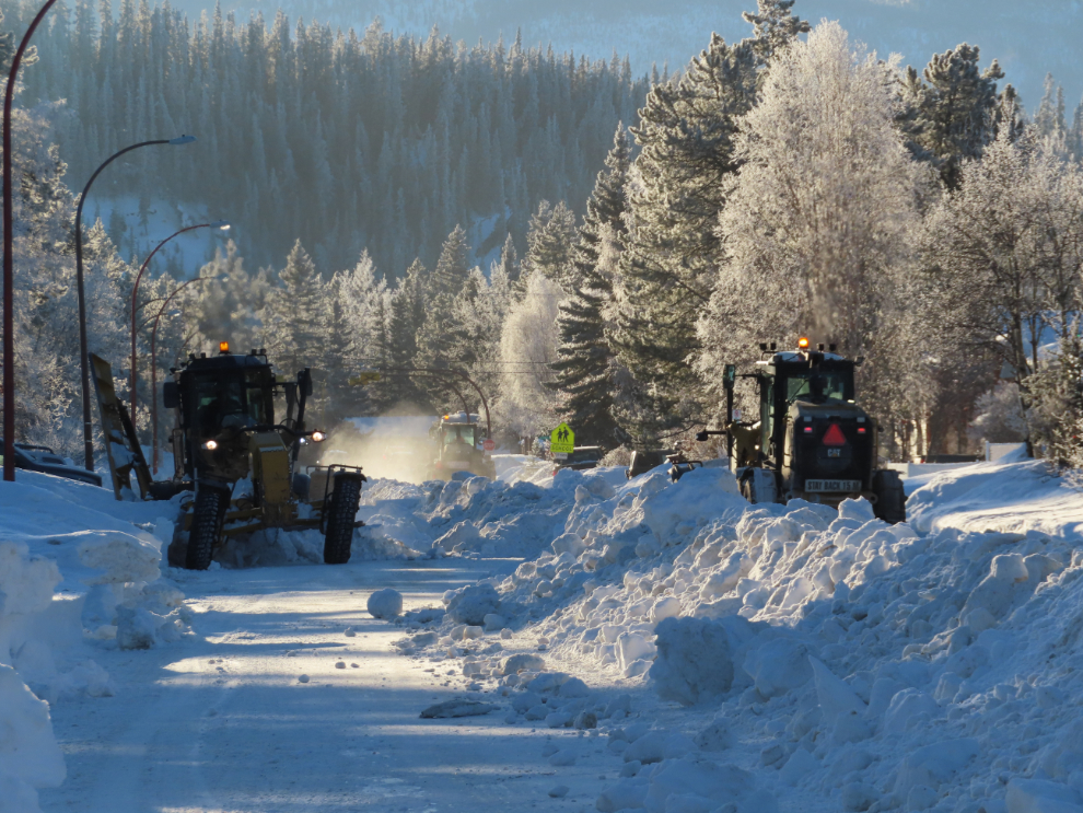 Snow clearing on a street in Whitehorse, Yukon.