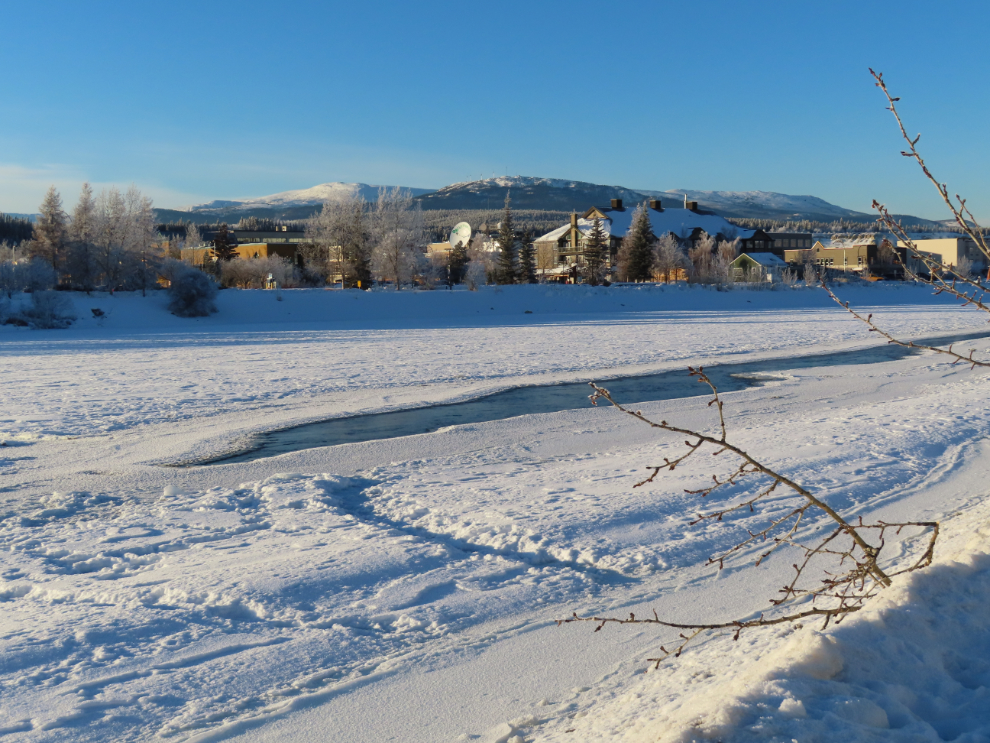 The almost-frozen Yukon River at Whitehorse.