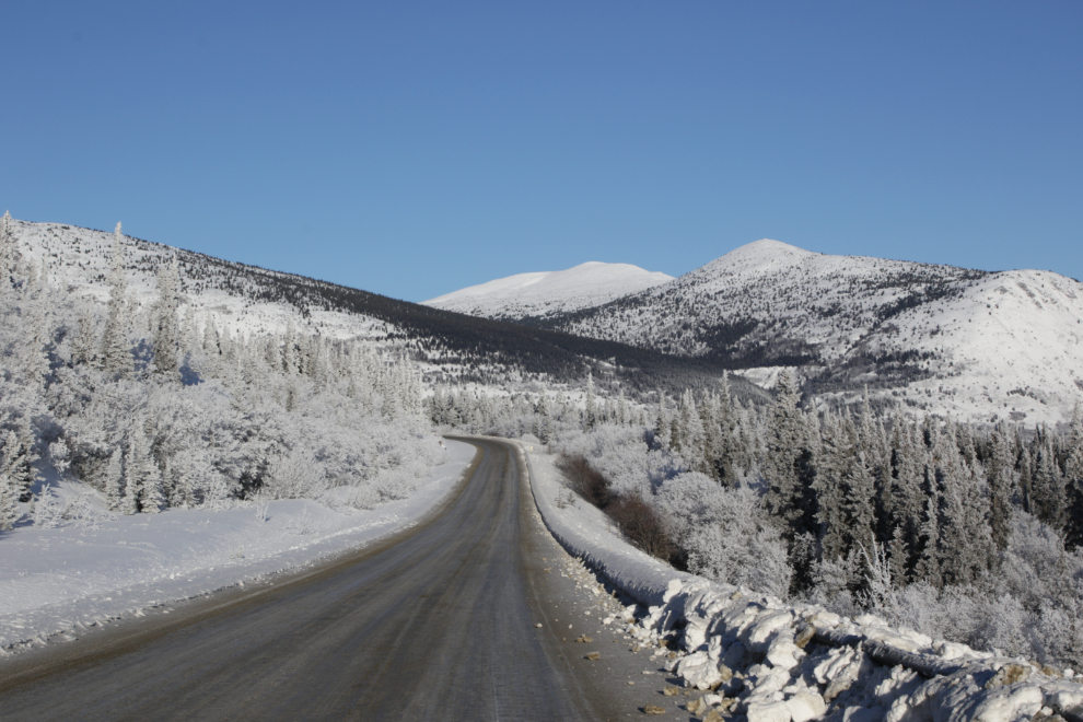 Walking down the South Klondike Highway at the Bove Island viewpoint.