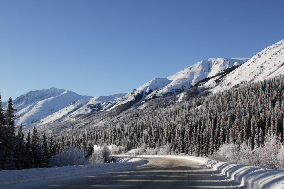 Dropping down to Tutshi Lake on the South Klondike Highway.