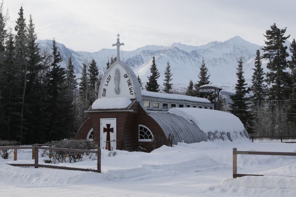 The quonset-hut Our Lady of the Way Catholic Church in Haines Junction, Yukon, in February