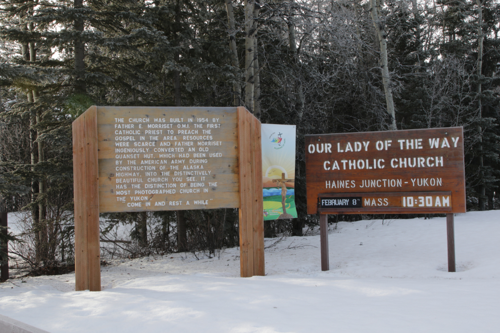 The quonset-hut Our Lady of the Way Catholic Church in Haines Junction, Yukon, in February