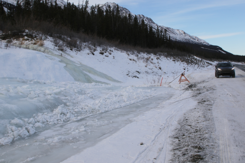 Creek glacier beside the Alaska Highway at Kluane Lake in February