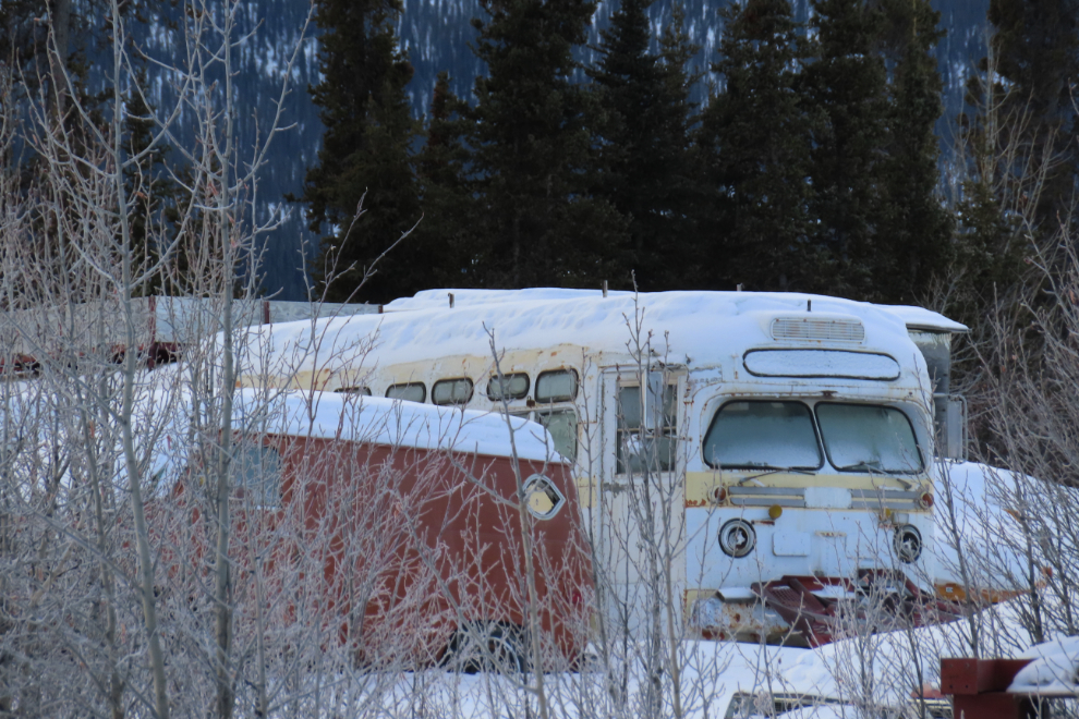An old bus in an abandoned wrecking yard near Silver City, Yukon.