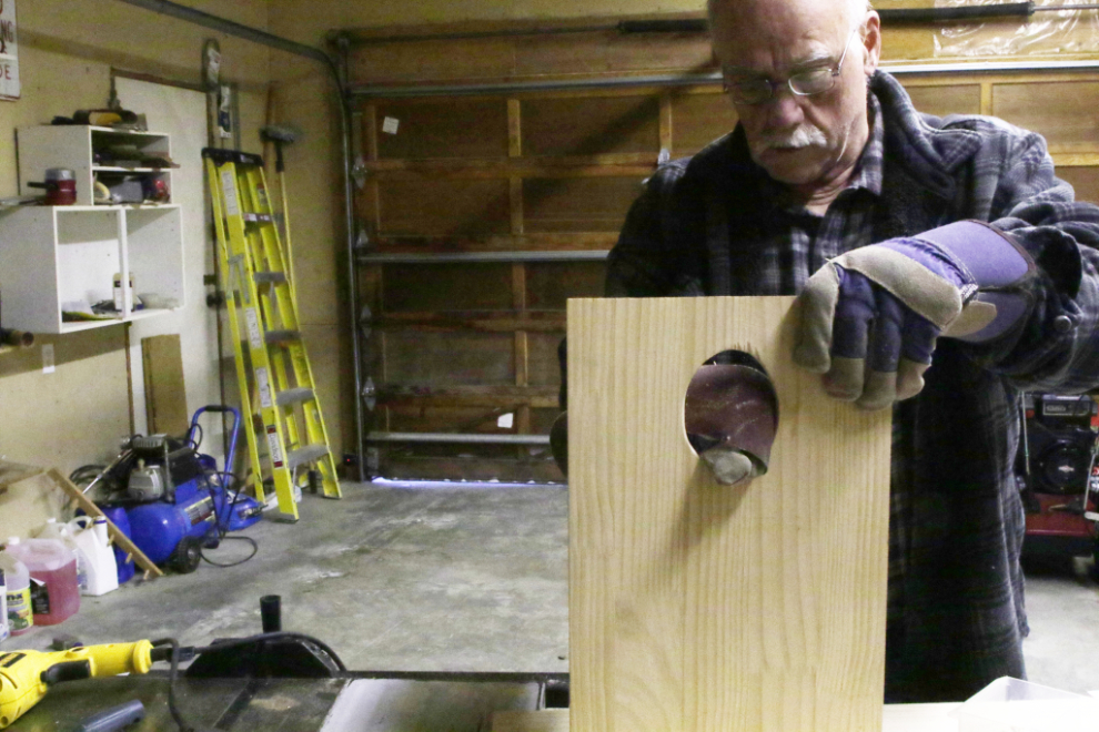 Building a boreal owl nesting box.