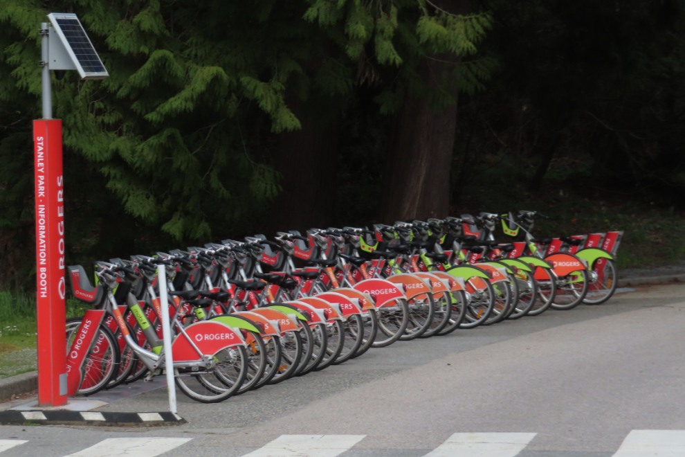 Lots of bikes available at Stanley Park in Vancouver.