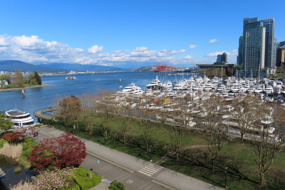 The view from Room 627 at the Weston Bayshore Hotel in Vancouver, overlooking the Coal Harbour marinas.