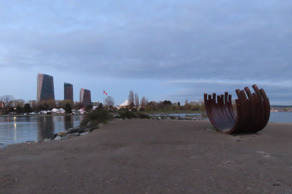 This sculpture on Sunset Beach, '217.5 Arc x 13,' was created by French artist Bernar Venet.