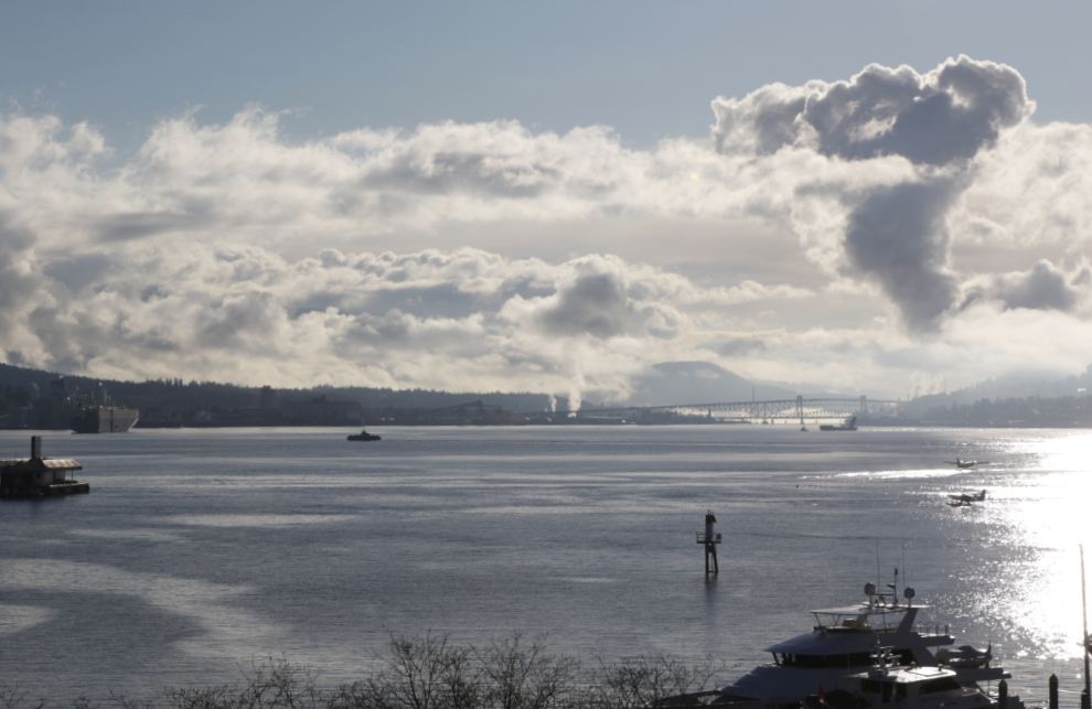 The morning view over Vancouver from Room 627 at the Westin Bayshore Hotel.