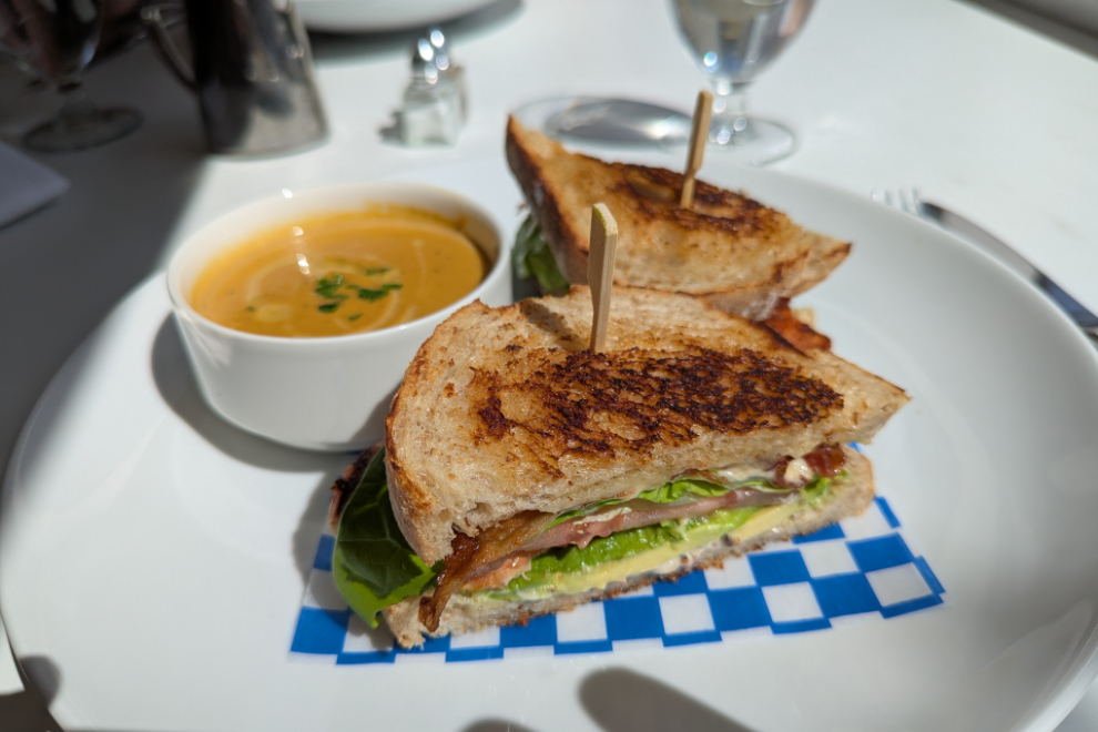 Soup-and-sandwich lunch at Cafe One in the Sheraton Wall Centre in Vancouver.