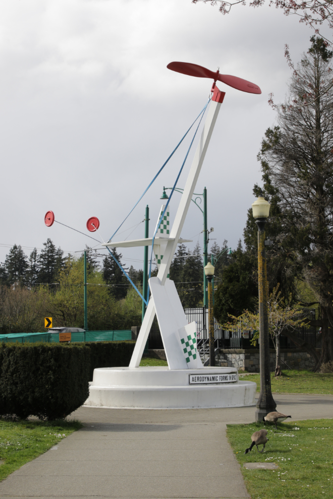 Rodney Graham's sculpture 'Aerodynamic Forms in Space' at the entrance to Stanley Park in Vancouver.