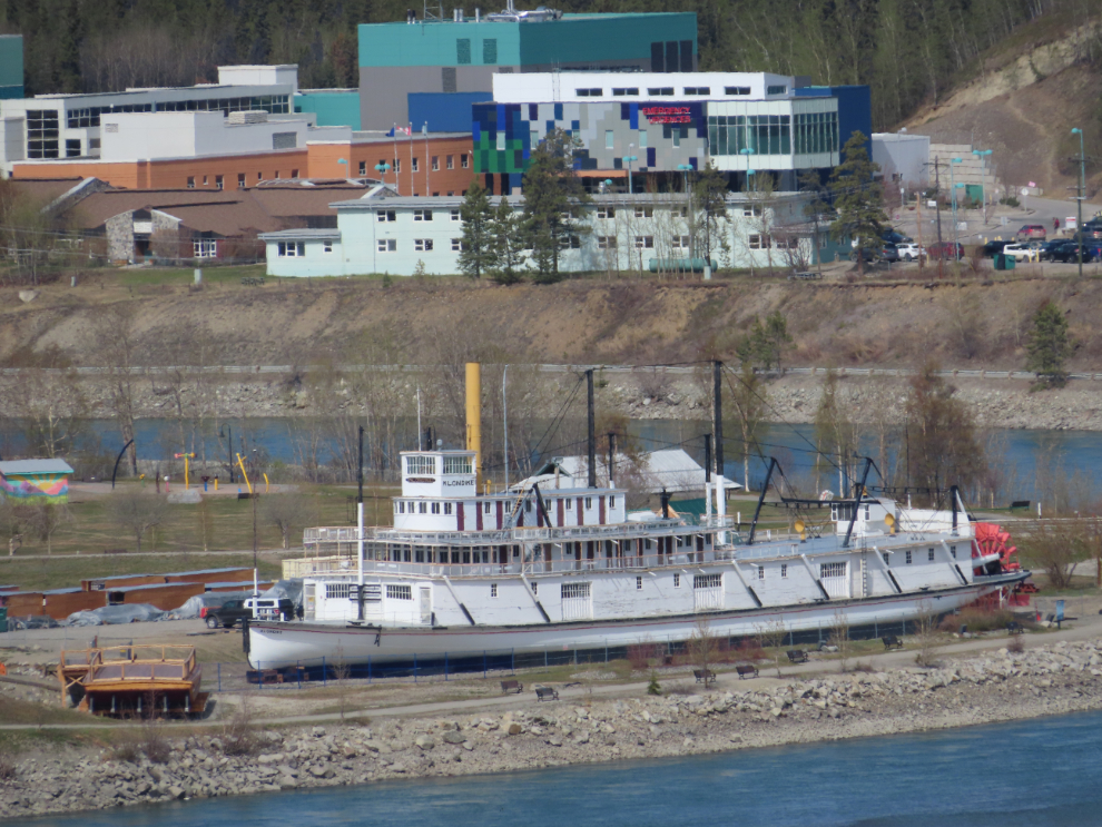 A telephoto shot of the S.S. Klondike and the Whitehorse General Hospital.