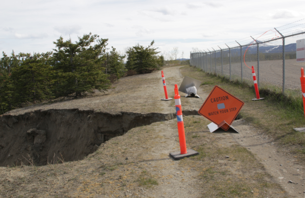 A recent landslide at the south end of the Whitehorse airport.