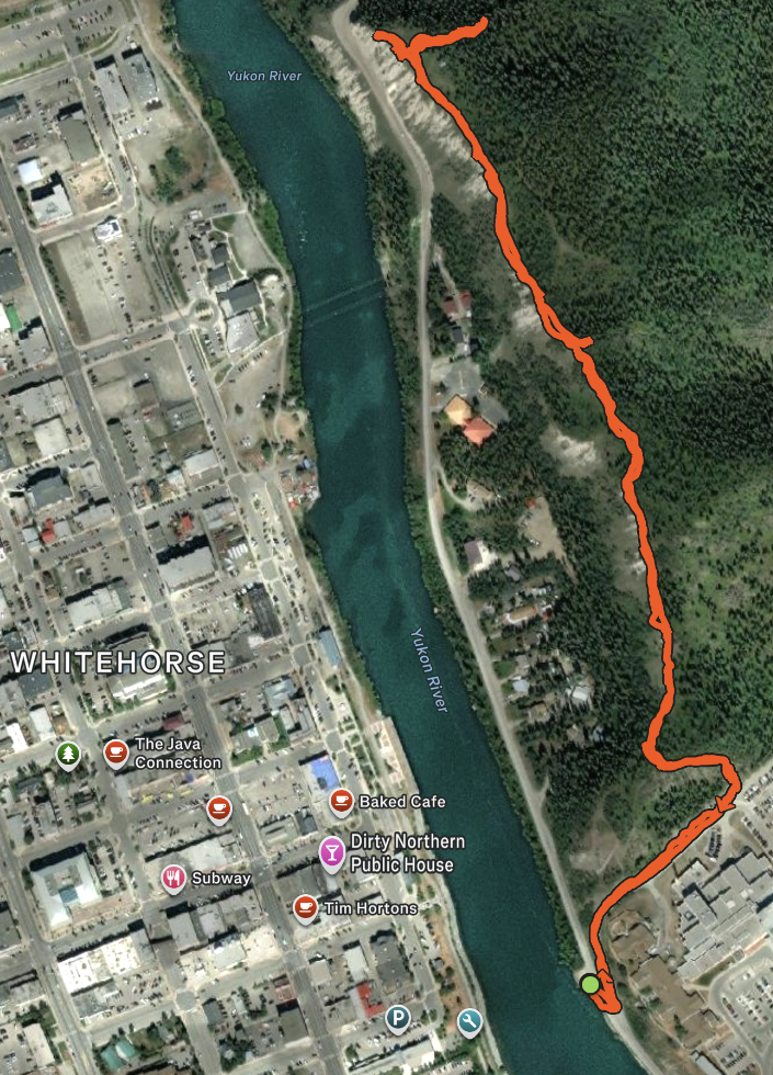 Map of the southern section of the Hospital Ridge Trail, Whitehorse, Yukon.