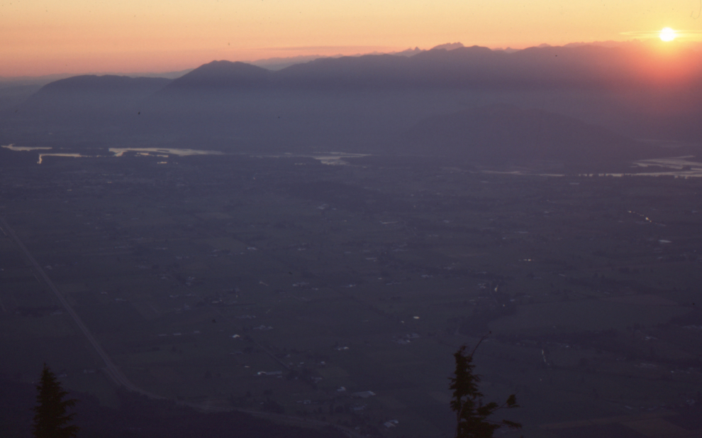 A spectacular sunset view over the Fraser Valley from the Chipmunk road in 1989.