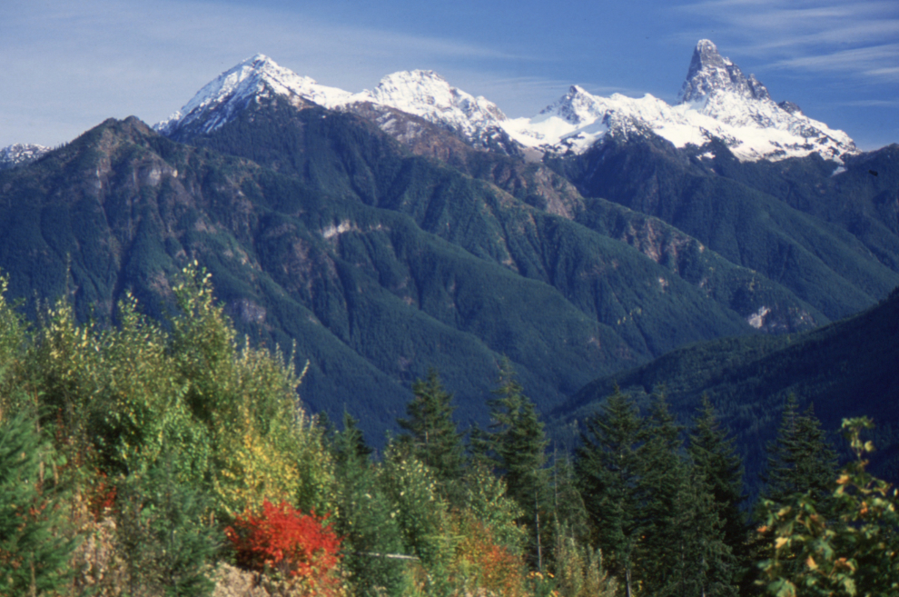 Slesse Peak from the Chilliwack Bench Road, 1989 (that's what the slide caption says, but that seems too high).