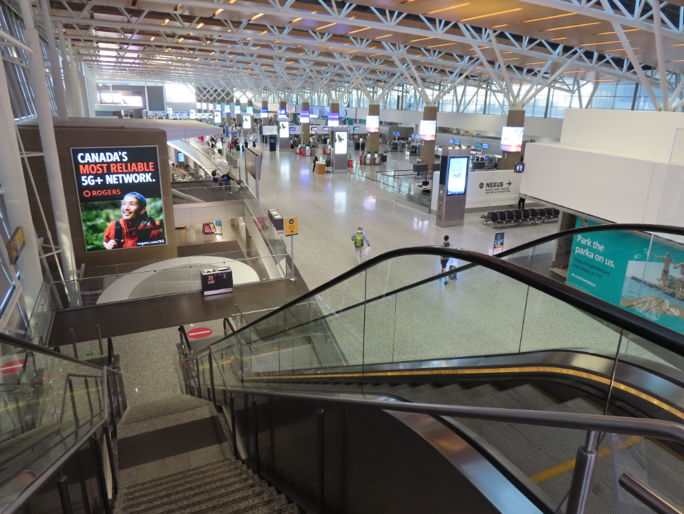 Looking down to the Arrivals level at Calgary Airport.