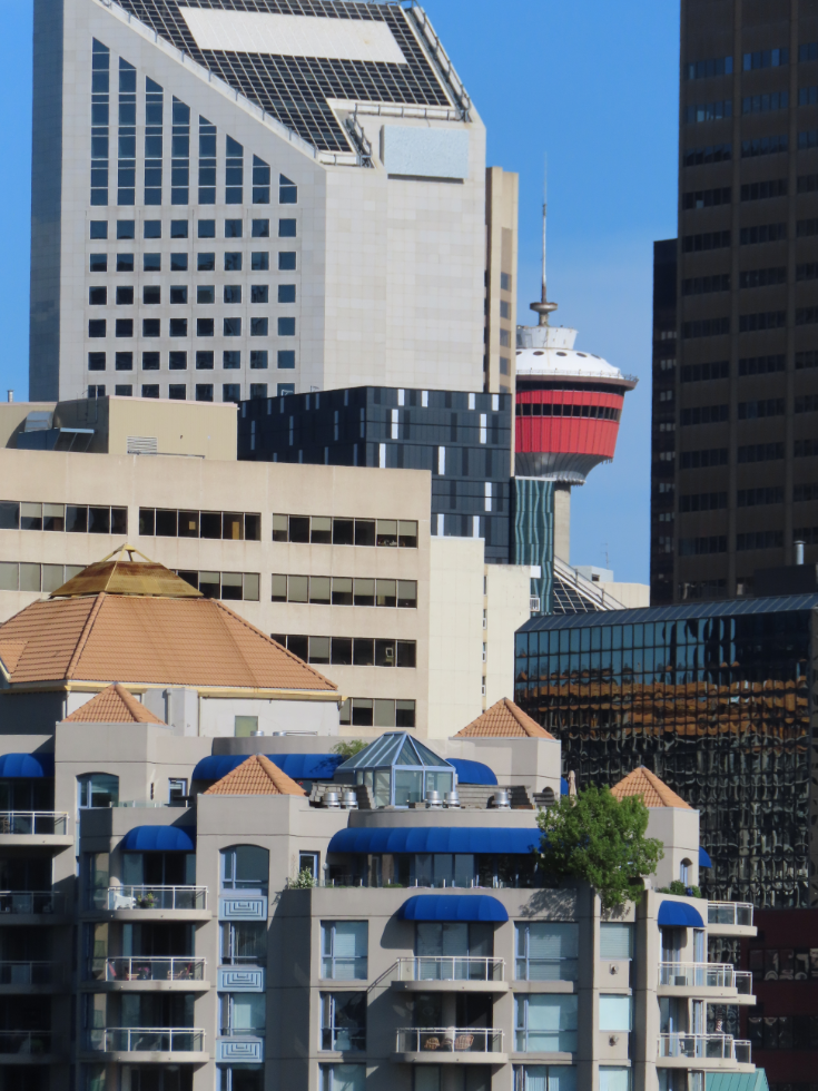 The Calgary Tower, for many years the tallest structure in Calgary, is now well hidden from most angles.