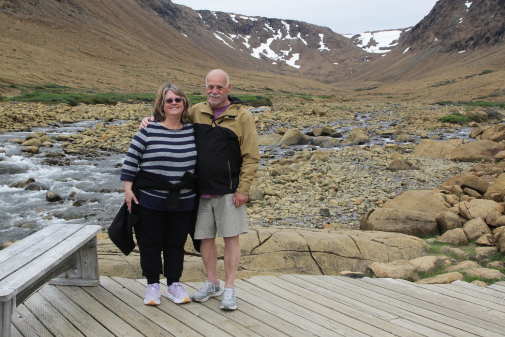 Cathy Dyson and Murray Lundberg on the Tablelands Trail in Gros Morne National Park, Newfoundland.