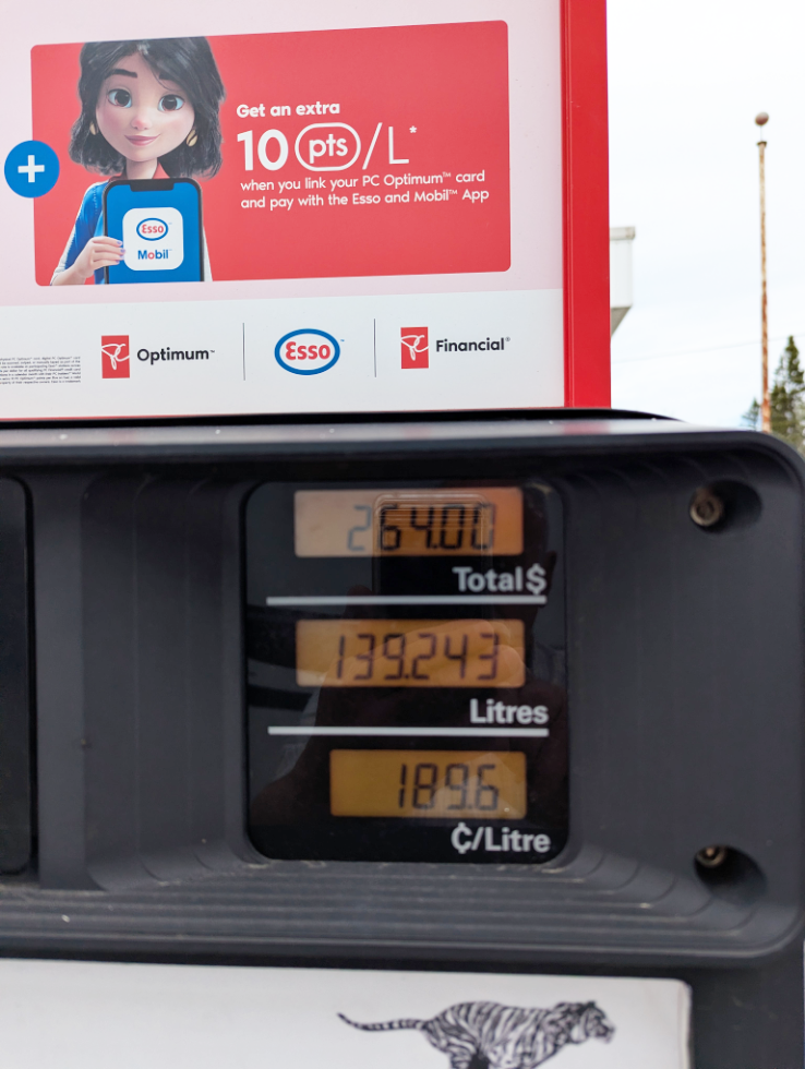 The gas pump at the Campbelltown, Newfoundland, Esso station.